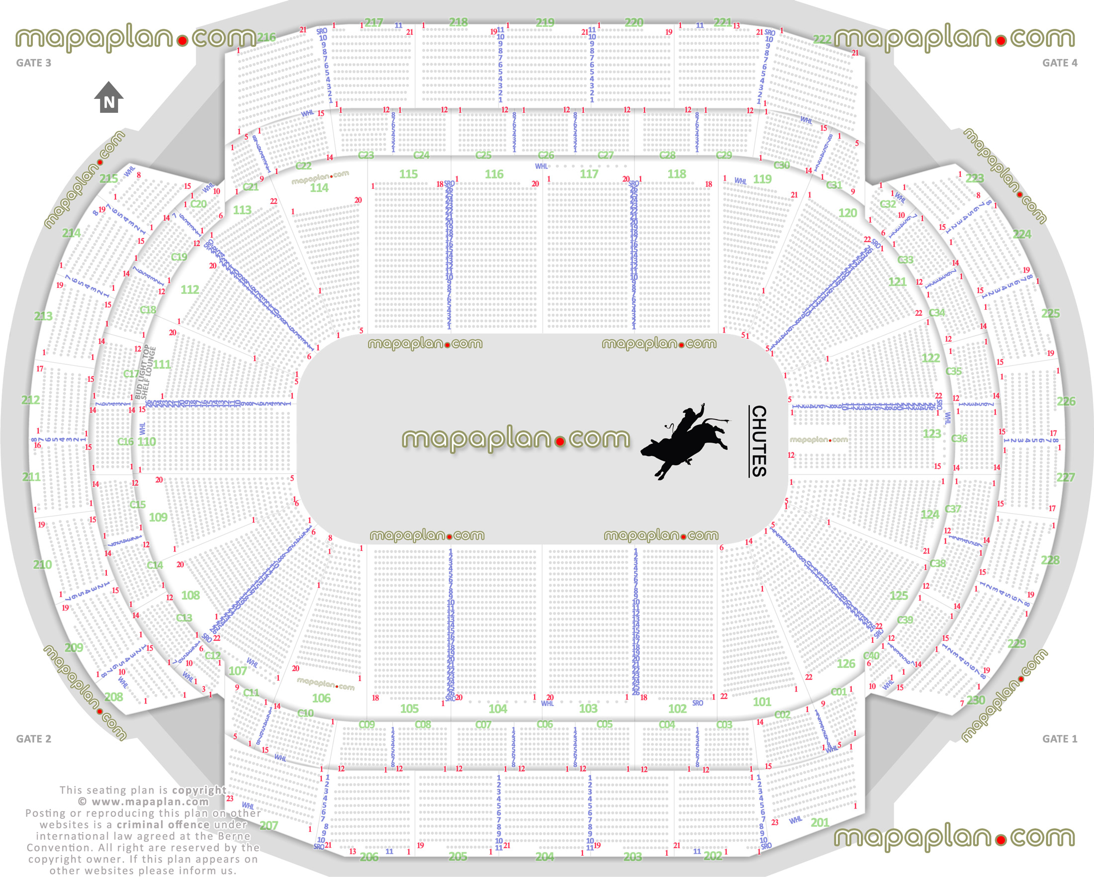 pbr professional bull riders rodeo minnesota usa detailed seating capacity 3d arrangement arena row numbers layout lower club upper level main entrance gate exits map west east south north detailed fully seated chart setup standing room only sro areas wheelchair whl disabled handicap accessible seats plan Saint Paul Xcel Energy Center seating chart