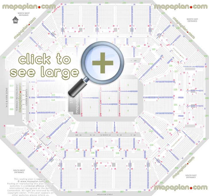 detailed seat row numbers end stage concert sections floor plan map arena lower upper level layout San Antonio ATT Center seating chart