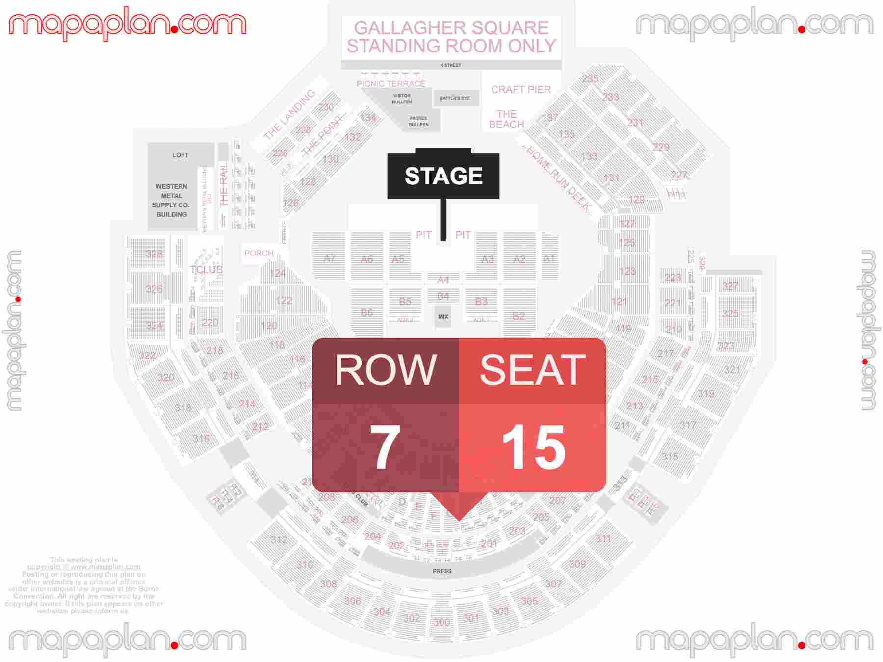 San Diego Petco Park seating chart Concert detailed seat numbers and row numbering chart with interactive map plan layout