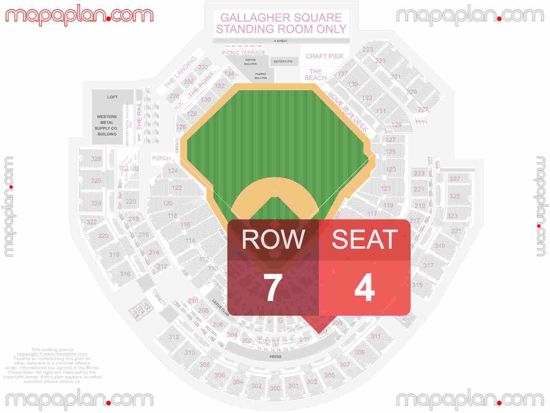 San Diego Petco Park seating chart Concert & Padres Stadium Baseball inside capacity view arrangement plan - Interactive virtual 3d best seats & rows detailed stadium image configuration layout