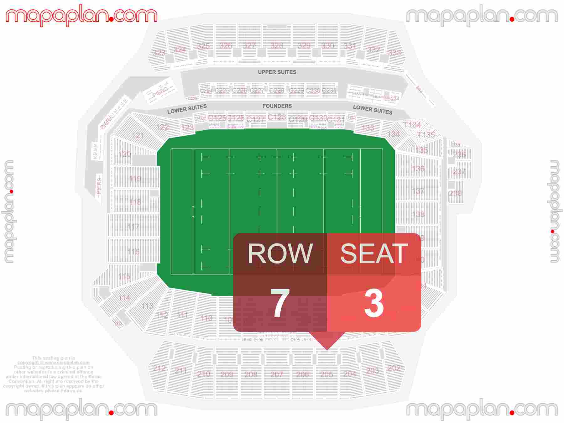 San Diego Snapdragon Stadium seating chart Aztecs football & Legion rugby detailed seat numbers and row numbering chart with interactive map plan layout