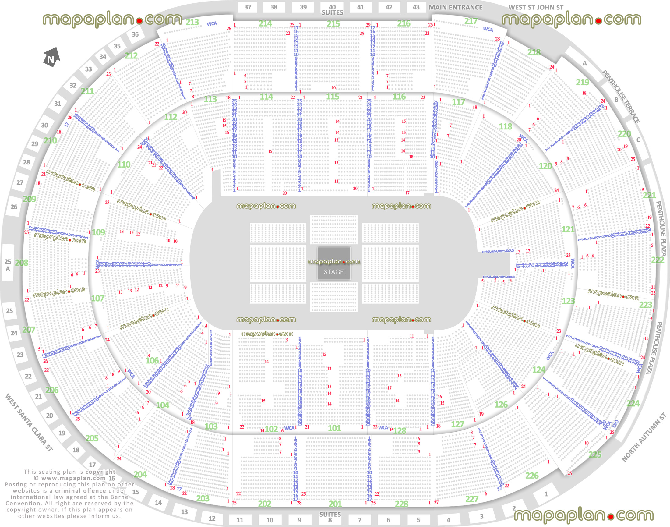 concert stage round 360 degree arrangement seats row balcony sections 201 202 203 204 205 206 207 208 209 210 211 212 213 214 215 216 217 218 219 220 221 222 223 224 225 226 227 228 San Jose SAP Center seating chart