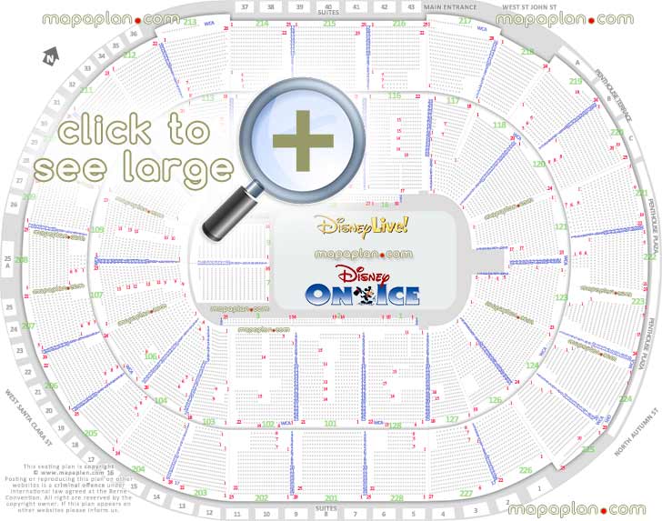 disney live disney ice san jose shark tank hp pavilion usa best seat finder 3d tool precise detailed aisle seat row numbering location data plan ice rink event floor level lower bowl concourse upper balcony seating San Jose SAP Center seating chart