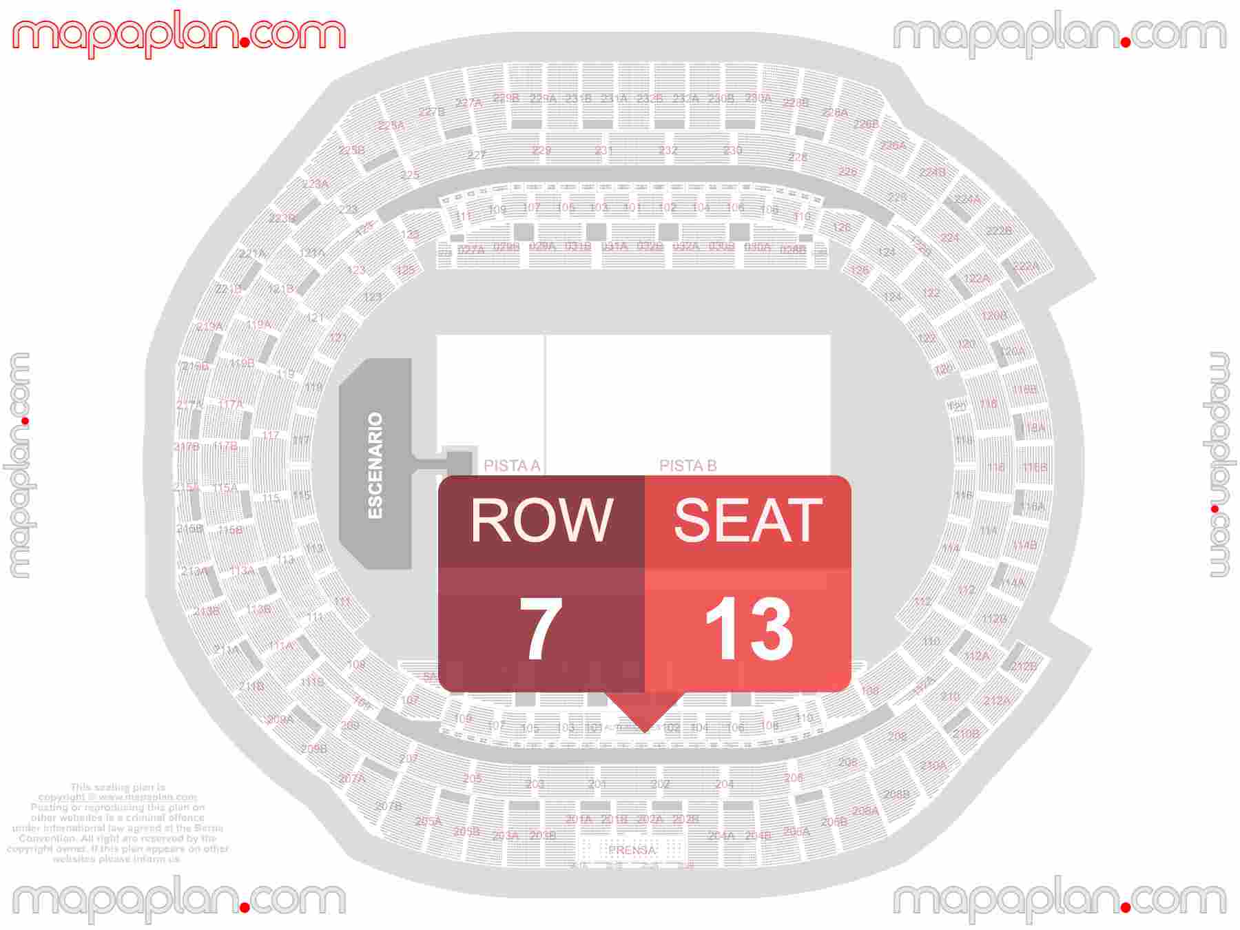 Sevilla Estadio La Cartuja Stadium seating map Concert & Football (Conciertos & Futbol mapa de asientos) detailed seat numbers and row numbering map with interactive map plan layout