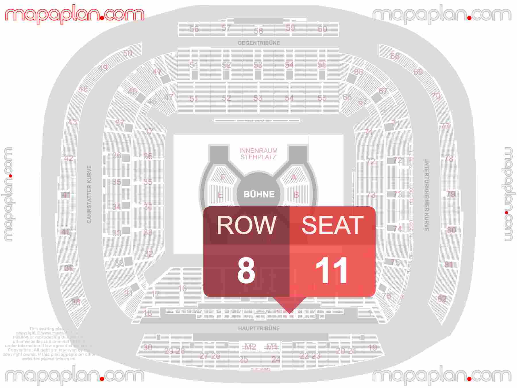 Stuttgart MHP Arena seating plan Concert & Football Konzerte und VfB Stuttgart Fußball 360 Innenraum Stehplätze und Sitzplätze Übersichtsplan - Sitzplan mit Sitzplatz & Reihennummerierung detailed seat numbers and row numbering plan with interactive map map layout