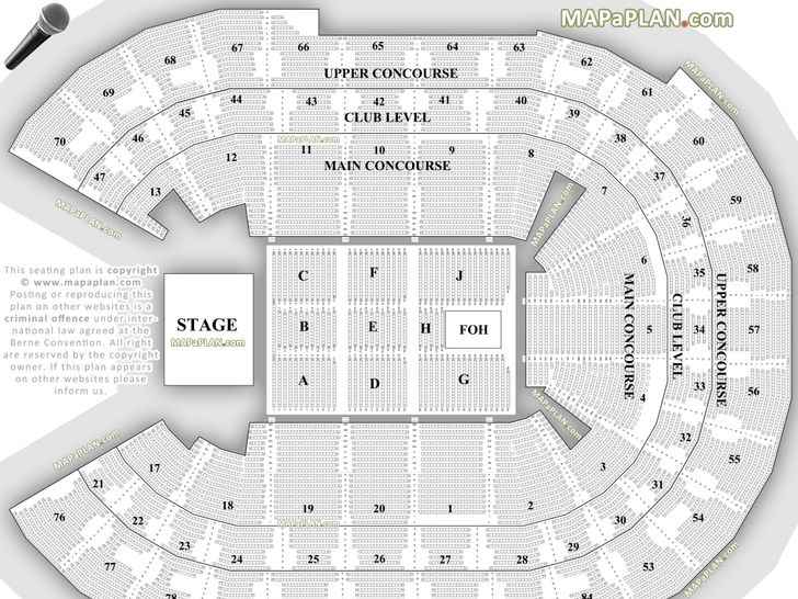 Detailed seat numebers row lettering concert chart with first second third elevation sections Sydney Qudos Bank Arena seating chart