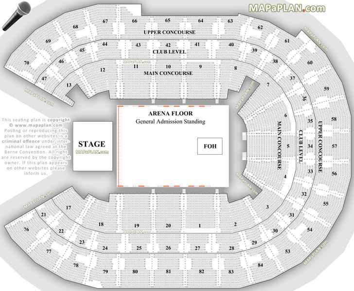 General admission flat floor standing layout upper concourse seated diagram map Sydney Qudos Bank Arena seating chart