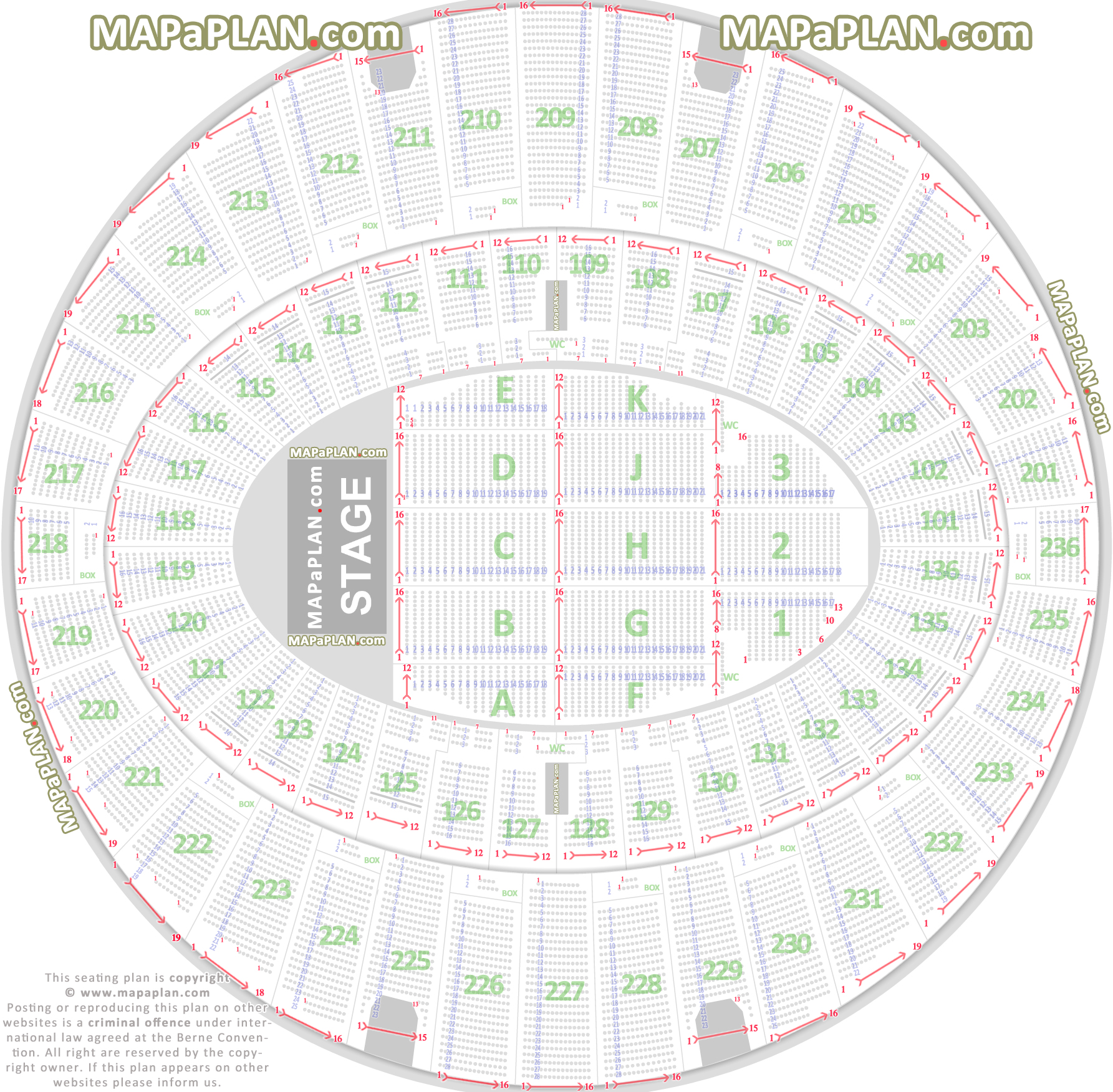 Detailed seat numbers chart with rows sections layout The Forum Inglewood seating chart