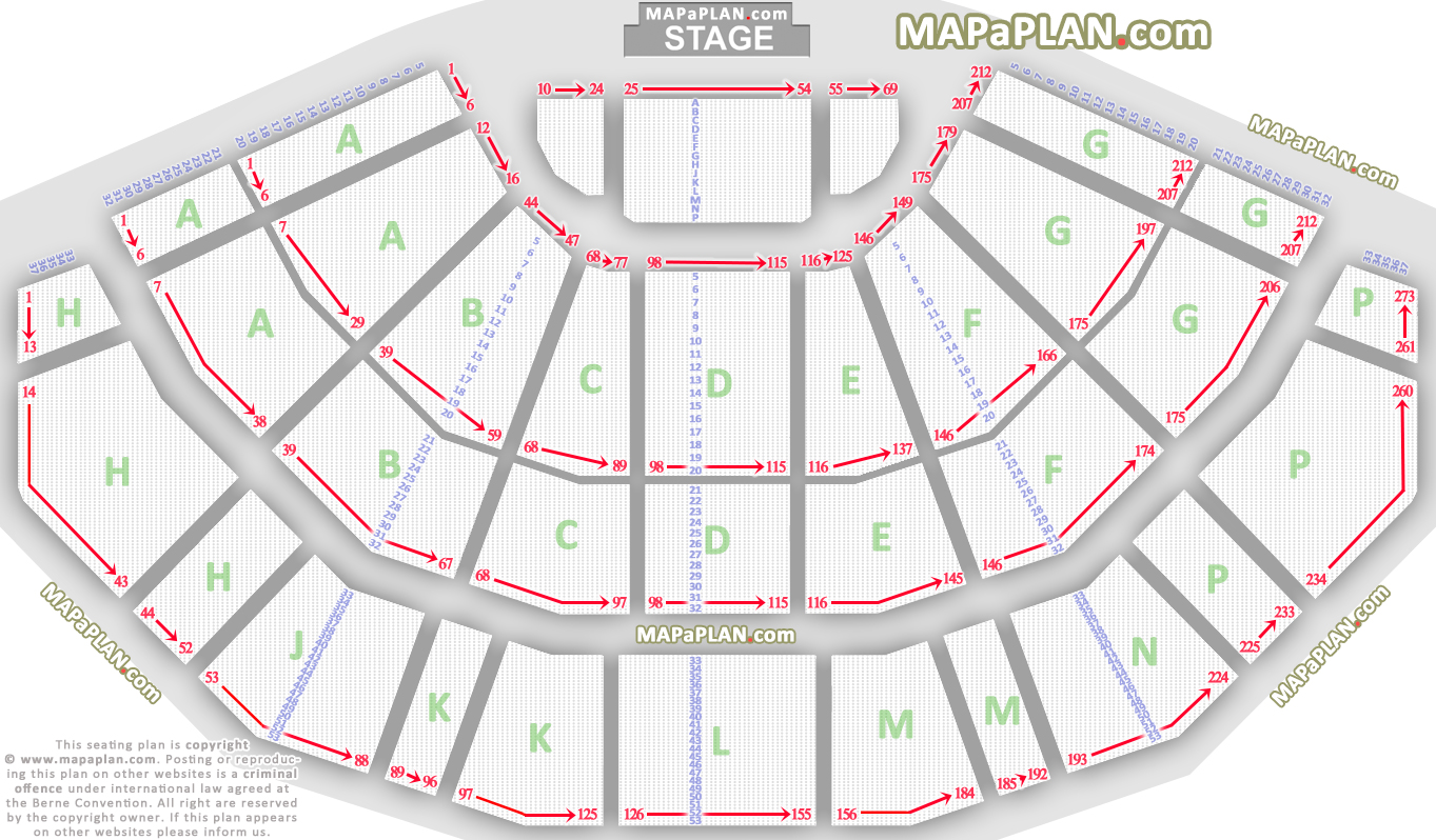 Detailed seat row numbers concert chart with flat tiered blocks layout 3Arena Dublin O2 Arena seating chart