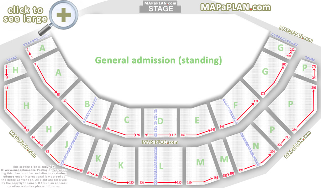 General admission ground floor standing diagram with seated tiered levels map 3Arena Dublin O2 Arena seating chart