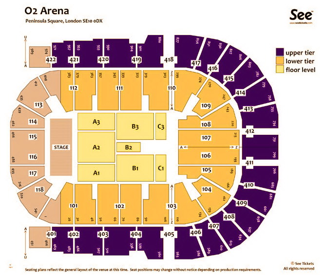 The O2 Arena London seating plan Detailed seat numbers chart