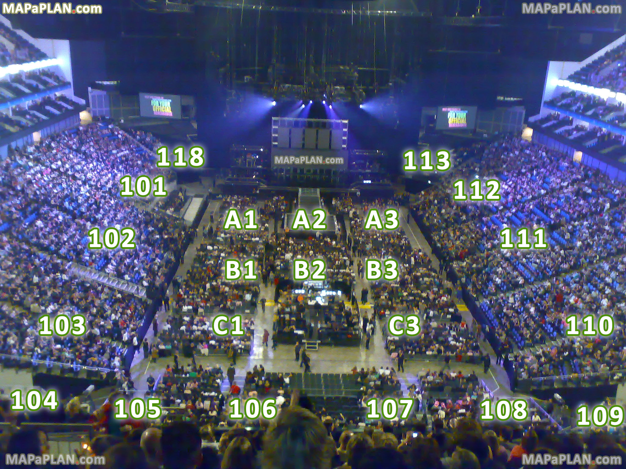 The O2 Arena London seating plan virtual tour with 360 degree panoramic view interactive layout marked up photo