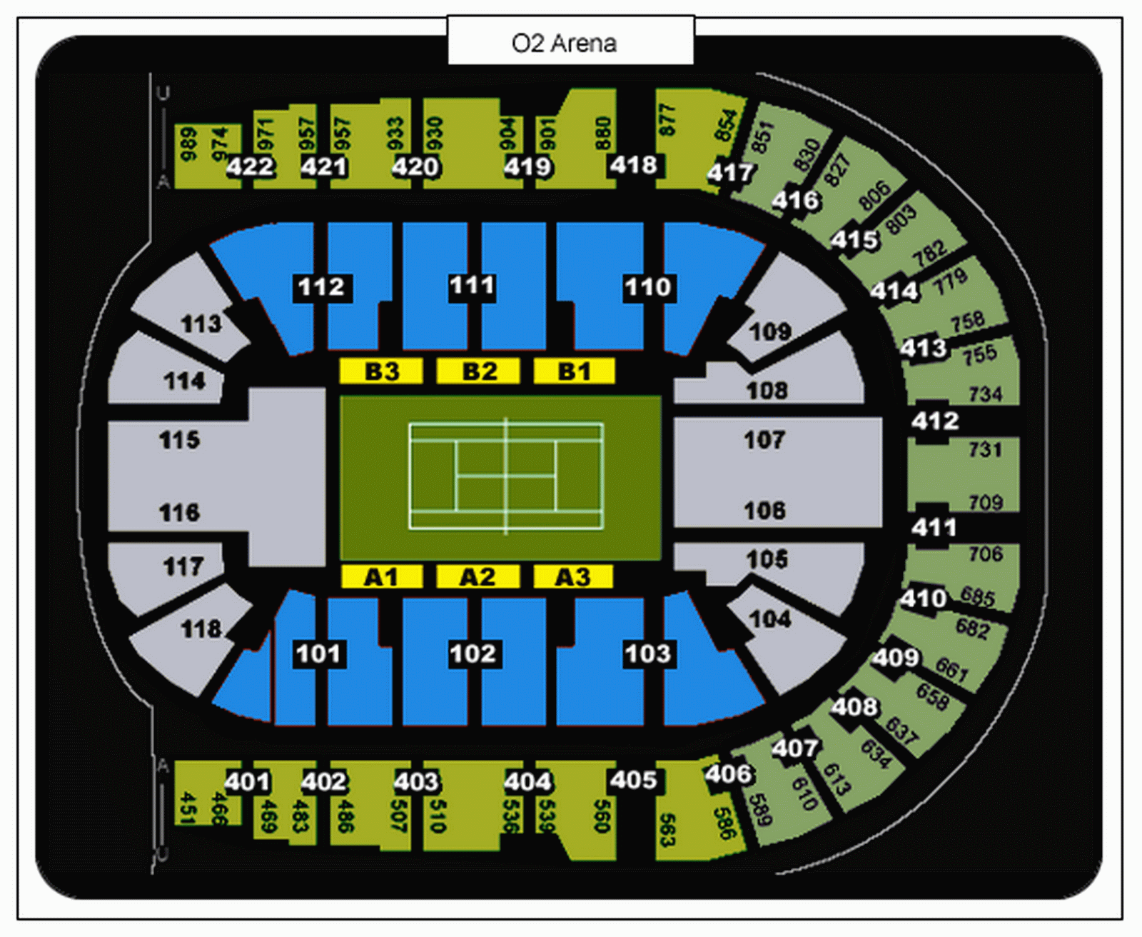The O2 Arena London seating plan Barclays ATP World Tour Tennis Masters Tournament Finals