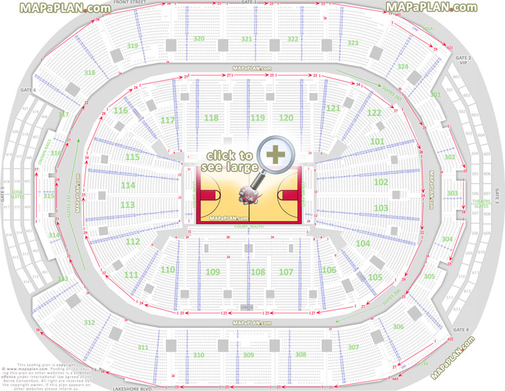 NBA Toronto Raptors basketball game seat row numbers plan Executive Loge Theatre Suites Toronto Air Canada Centre seating chart