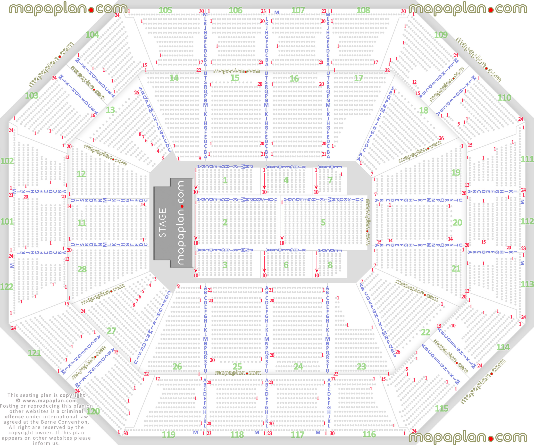 Mohegan Sun Arena - Detailed seat & row numbers end stage concert