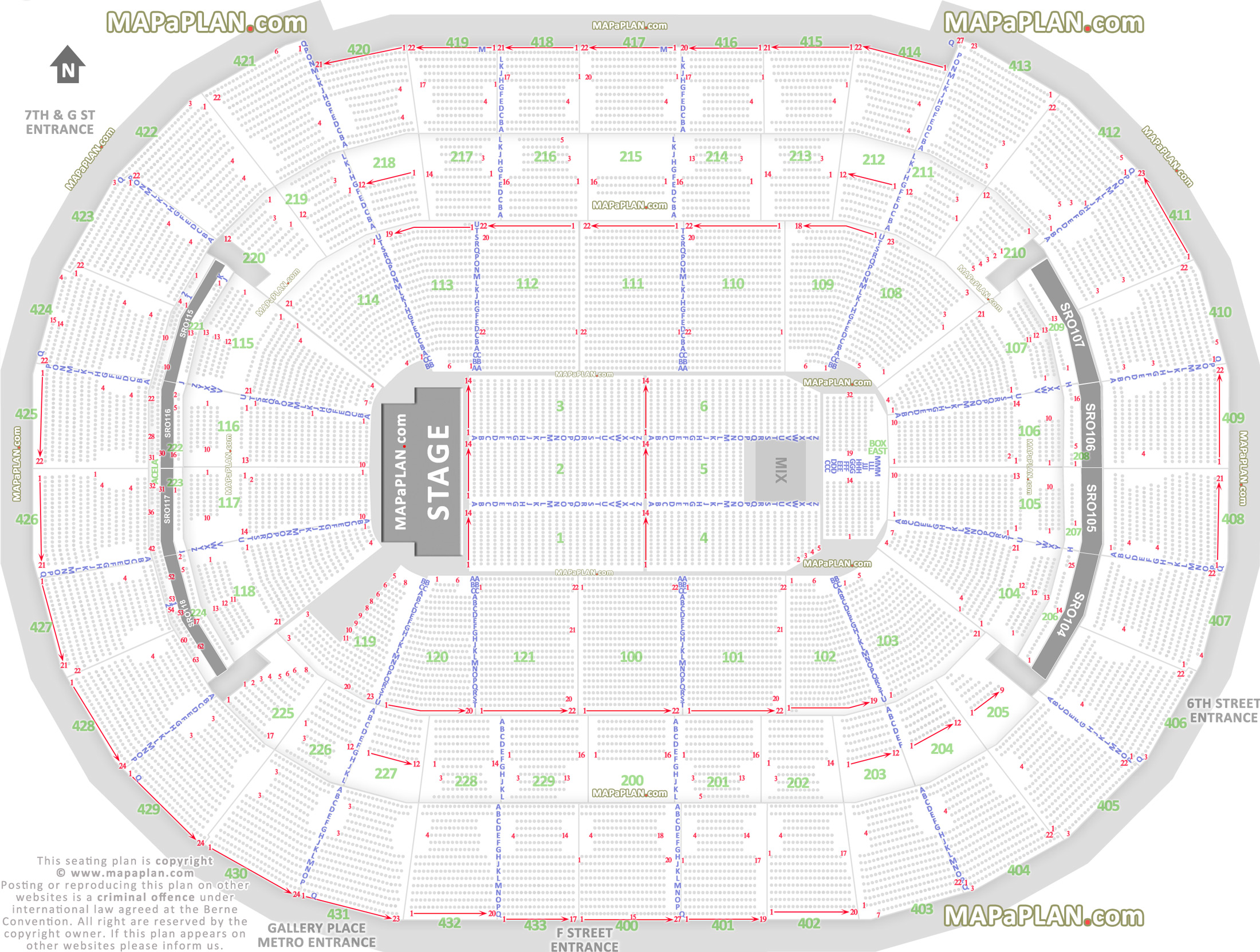detailed seat row numbers end stage full concert sections floor plan arena main concourse club upper level layout Washington DC Verizon Center seating chart