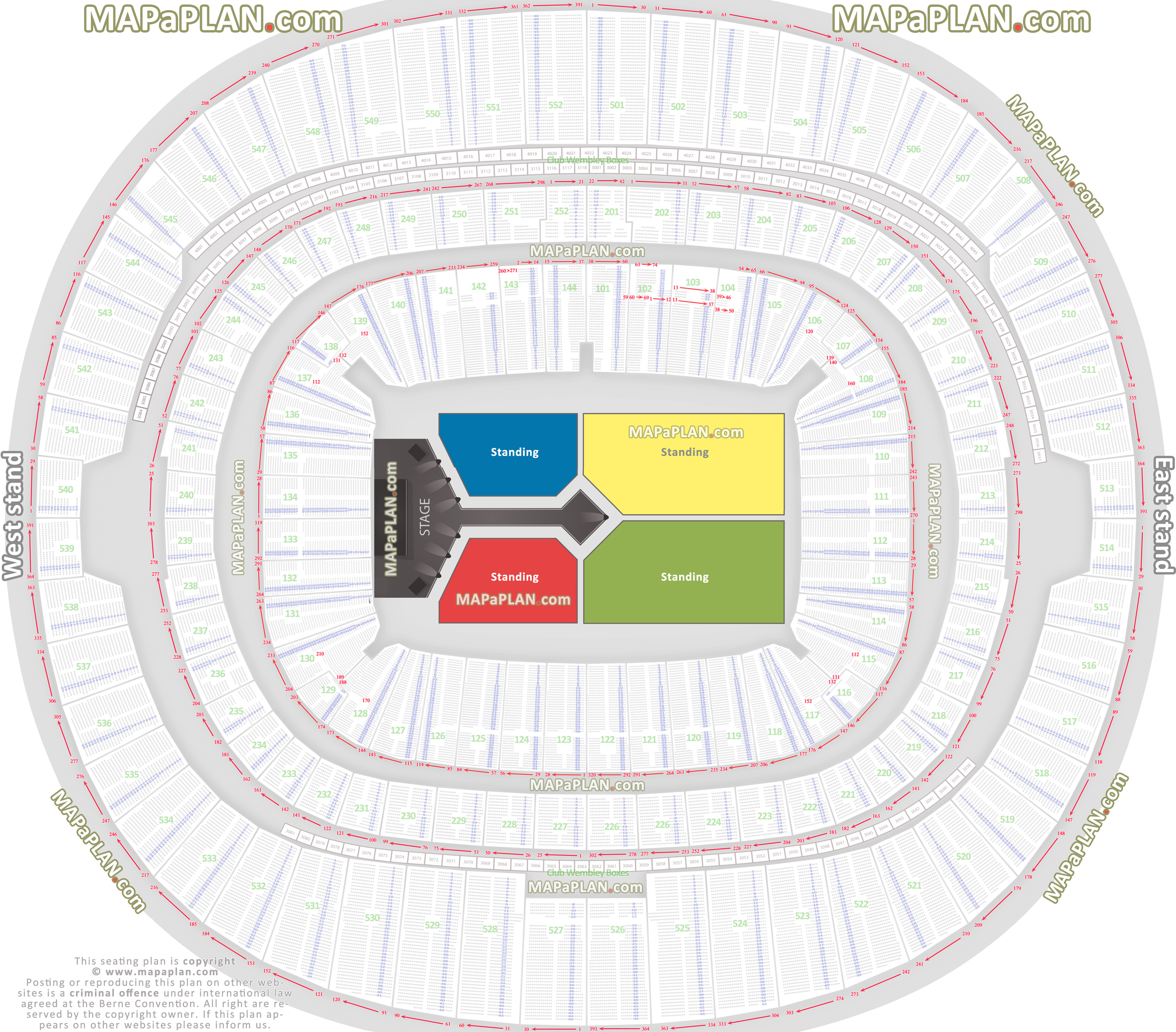 Wembley Stadium seating plan Detailed row and block numbers Exact concert chart