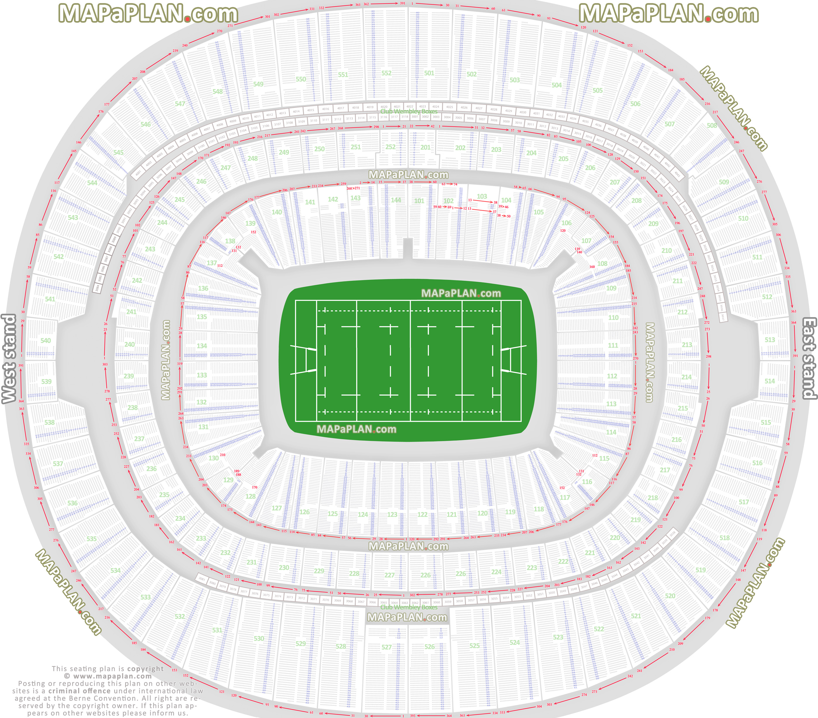 Wembley Stadium seating plan Detailed rows and blocks numbering for American Football NFL games in London