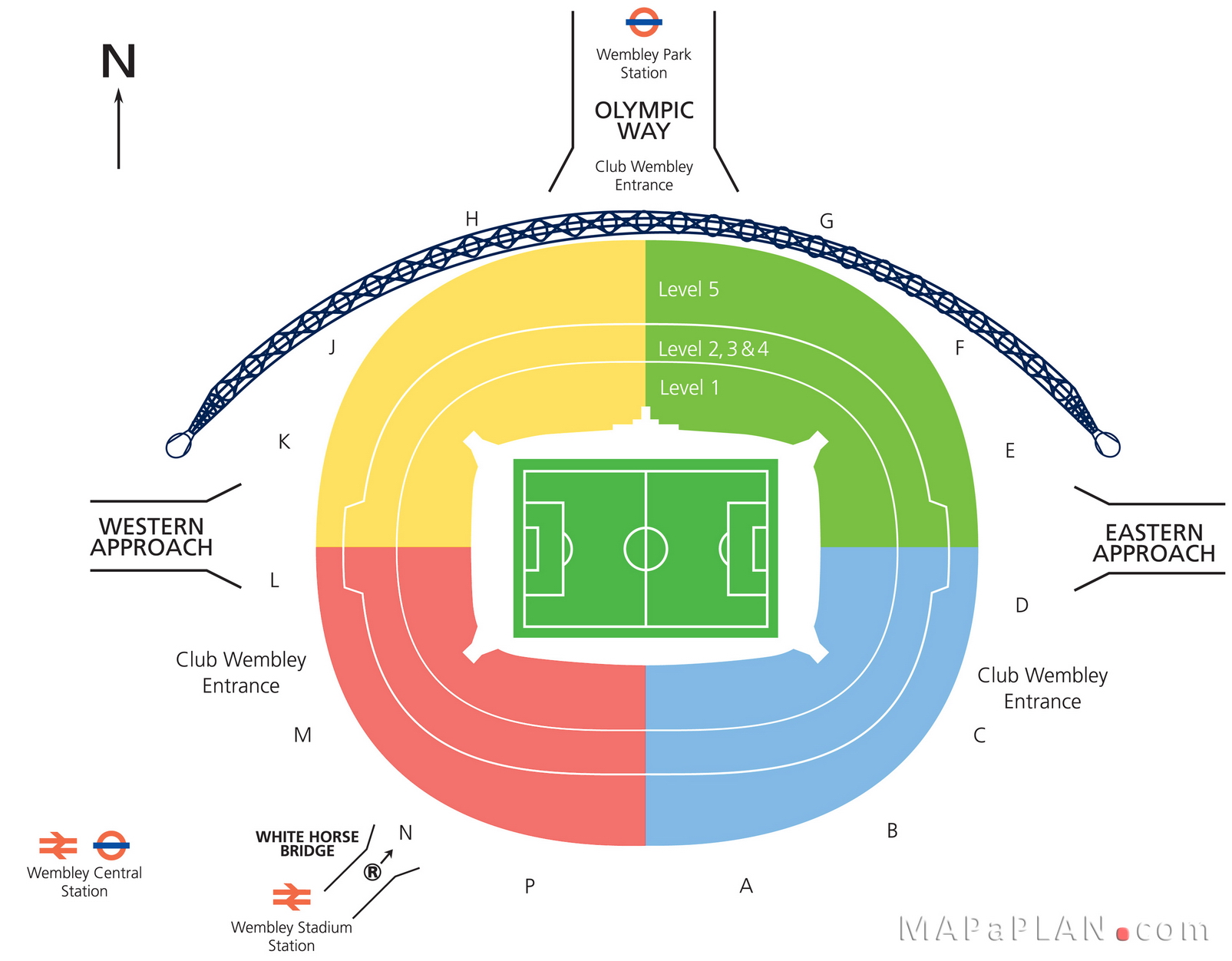Wembley Stadium seating plan Lower and upper tier access layout