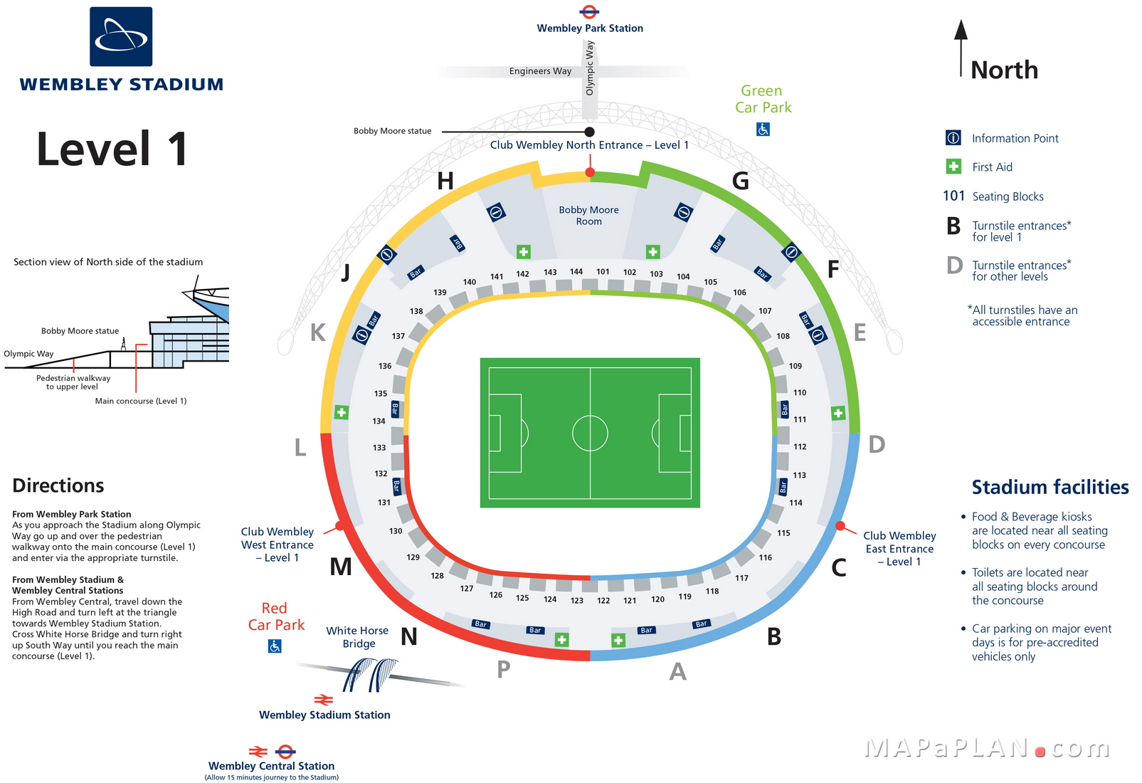 Wembley Stadium seating plan Level 1 entrance gates official map