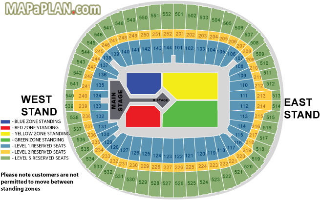Wembley Stadium seating plan One Direction Ticketmaster concert map