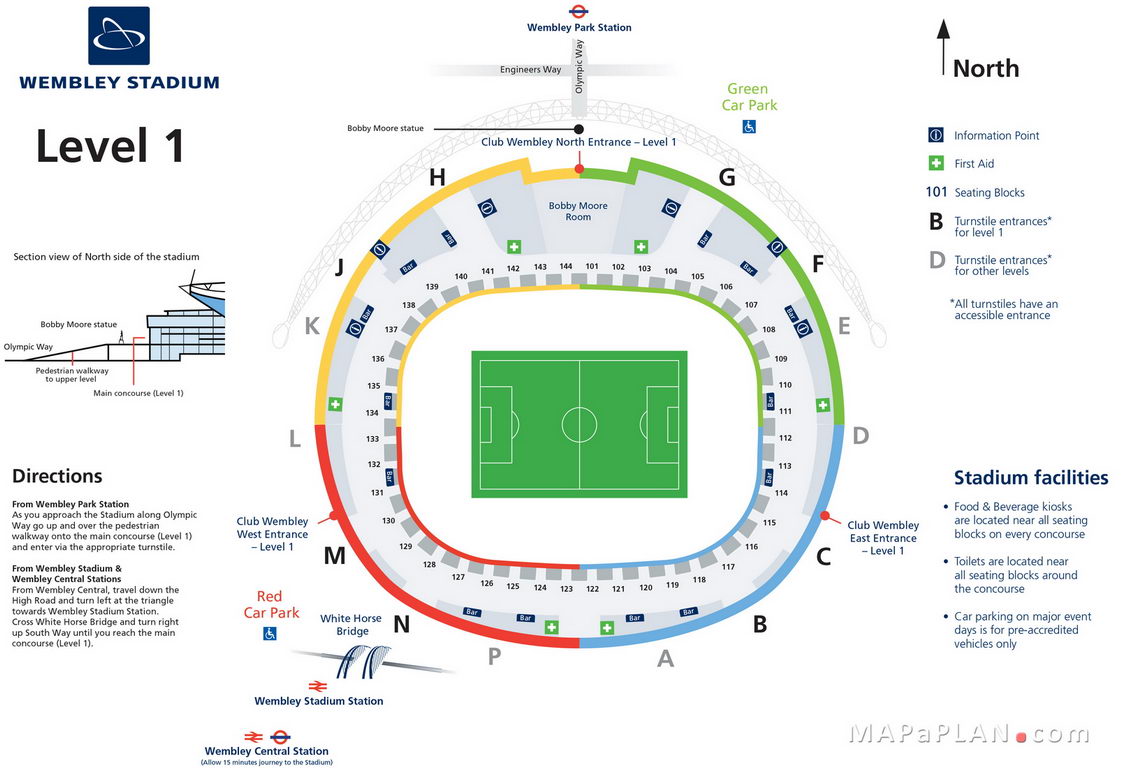 Wembley Stadium seating plan Level 1 entrance gates official map