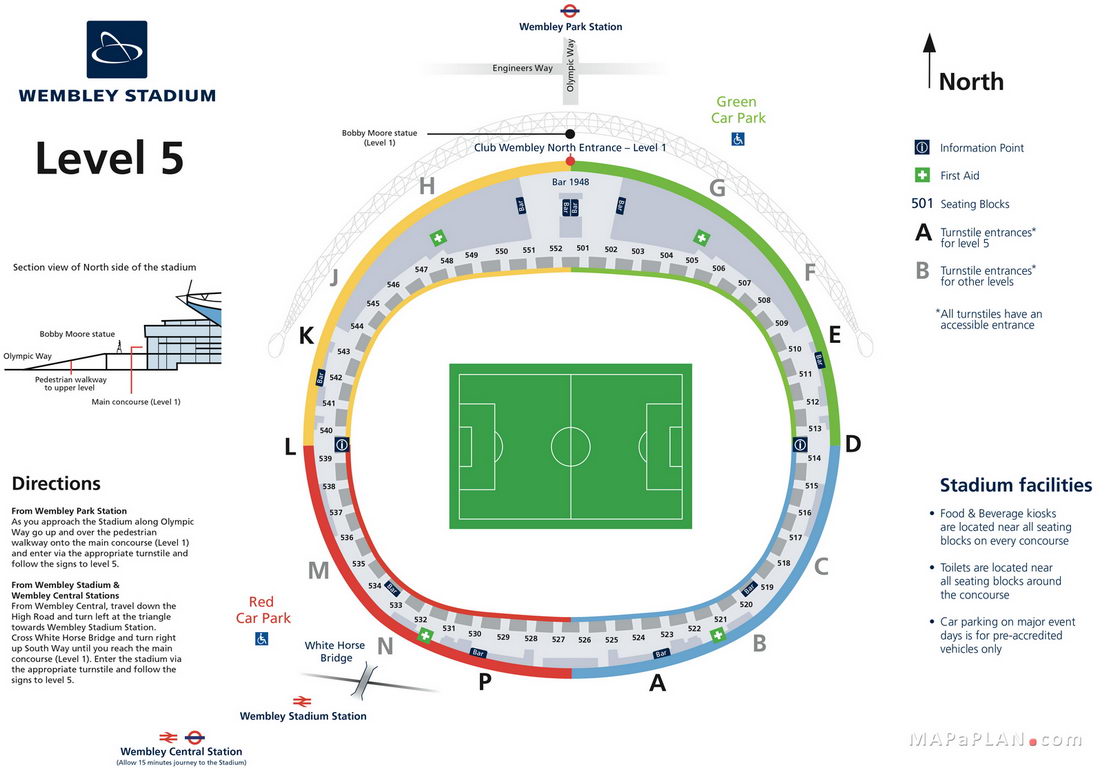 Wembley Stadium seating plan Level 5 Club Upper tier