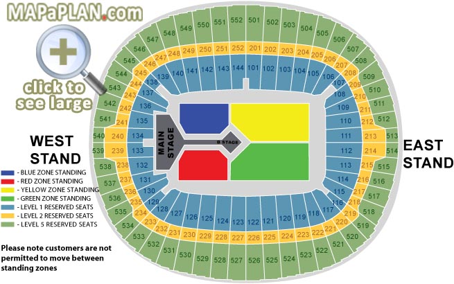 Wembley Stadium seating plan One Direction Ticketmaster concert map