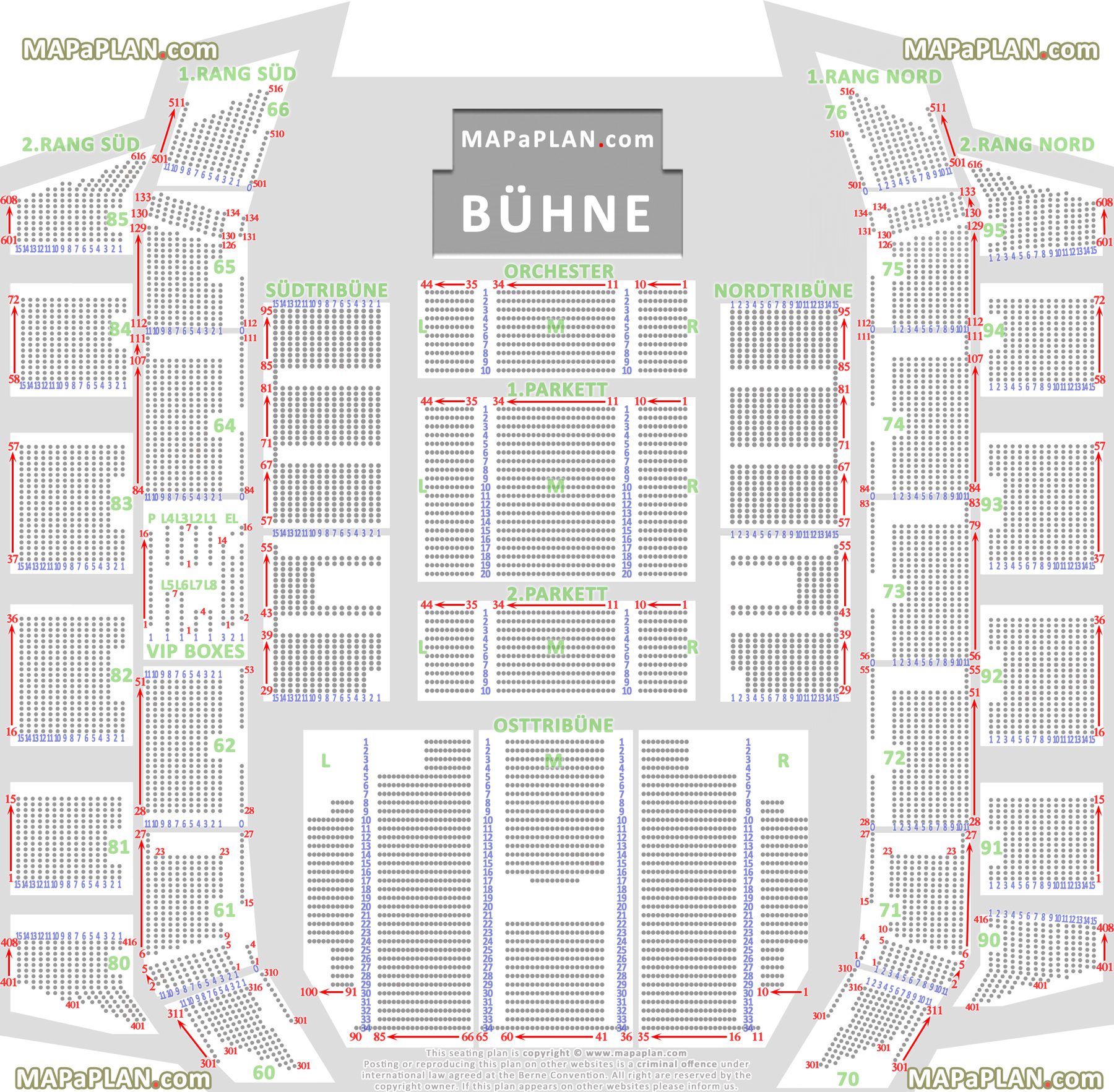 Detailed seat numbers layout Halle D Sitzplan Interaktiv Saalplan mit beste Plätze Reihen Sitzplatznummerierung Sitzanordnung Wiener Stadthalle seating plan