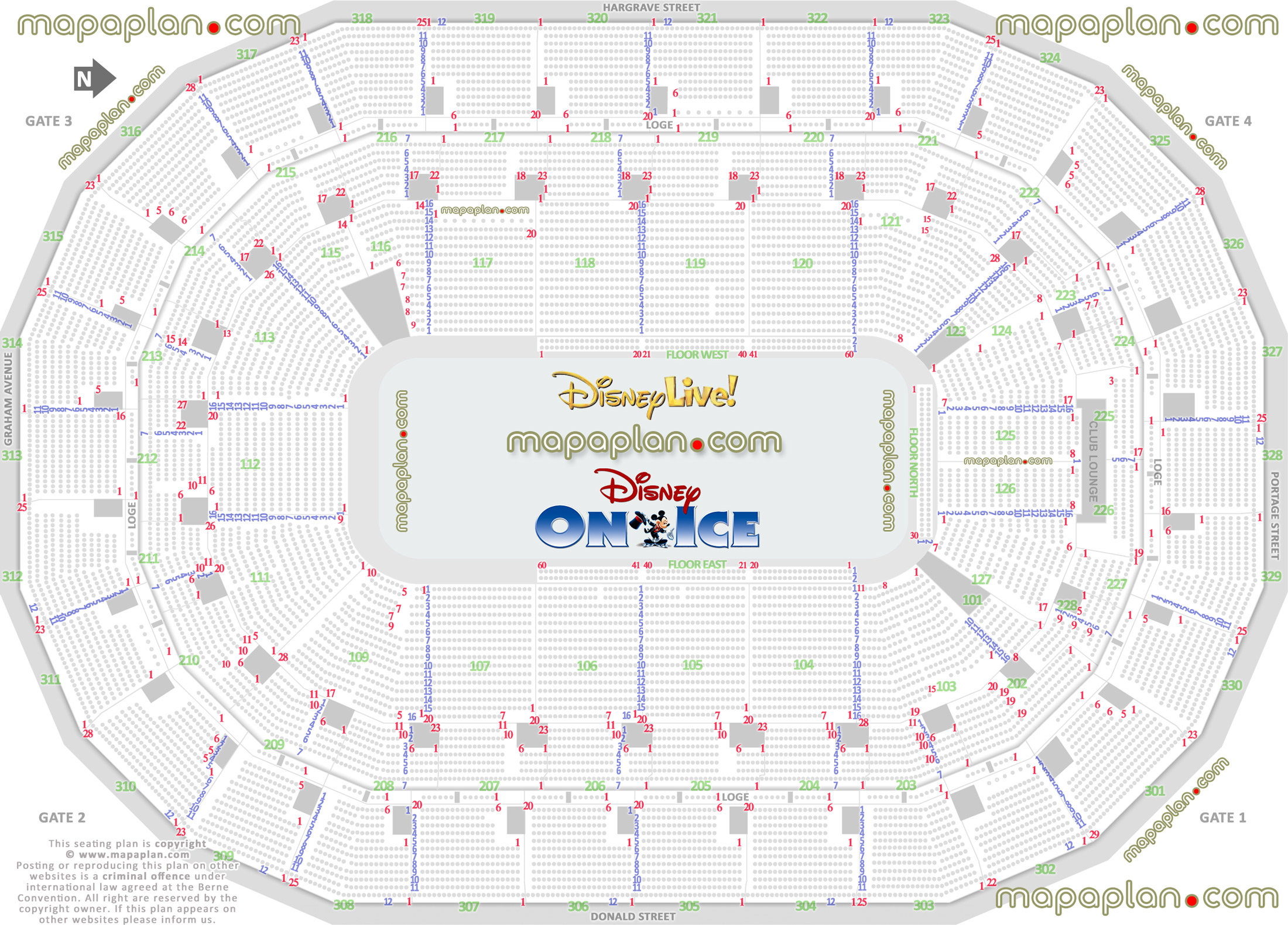 disney live ice canada best seat finder 3d tool precise detailed aisle seat row numbering location data plan ice rink event floor level lower bowl concourse upper balcony seating Winnipeg Canada Life Centre seating chart