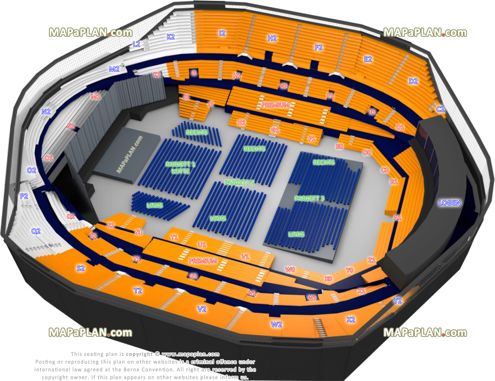 arena sektorenplan mit bühne innenansicht parkett sitzplätze stehplatz innenraum unterrang oberrang ebenen Zurich Hallenstadion seating plan