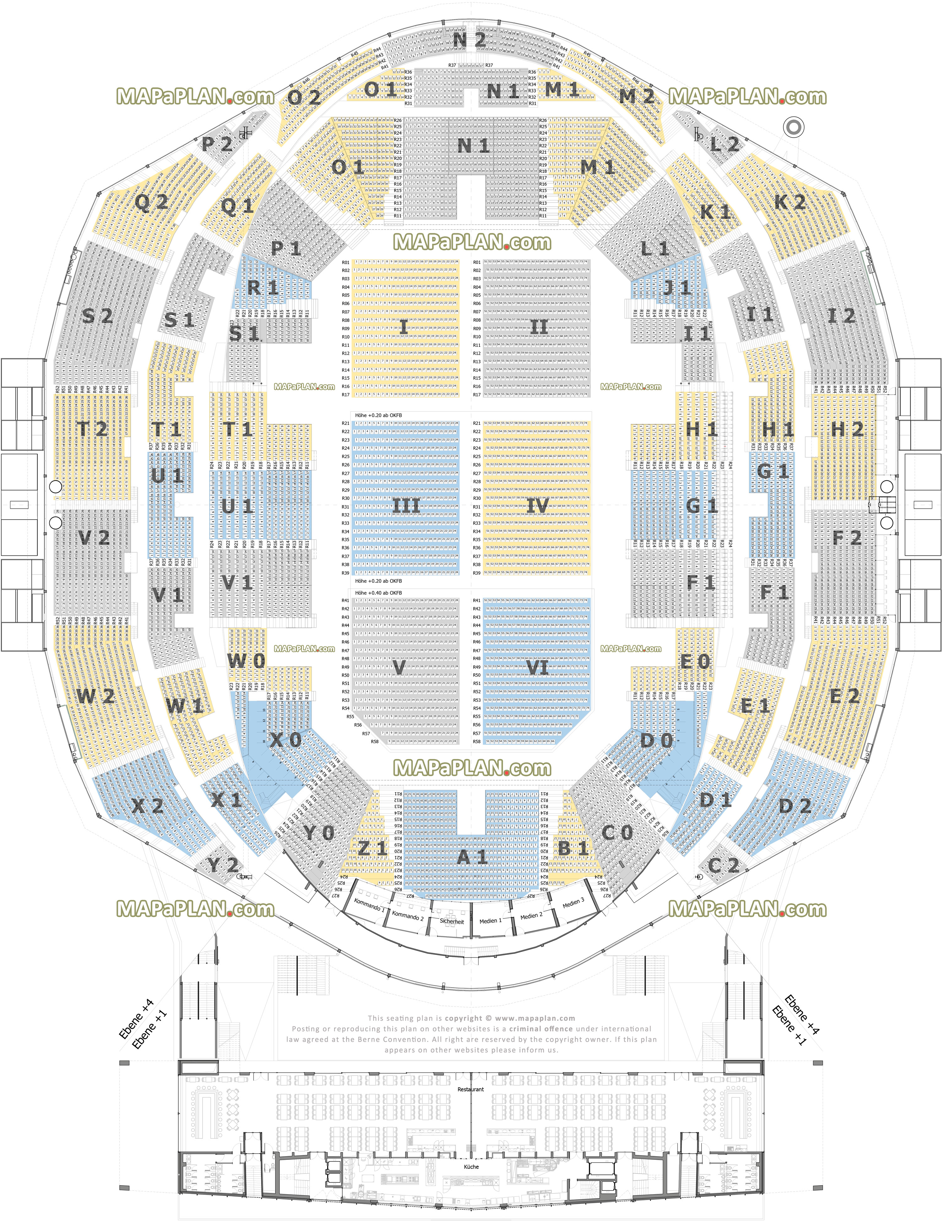 detaillierter bestuhlung sitzplatzplan mit sitze sektoren sitzplatznummerierung golden circle vip bereich hallenplan plan de salle plan des places Zurich Hallenstadion seating plan