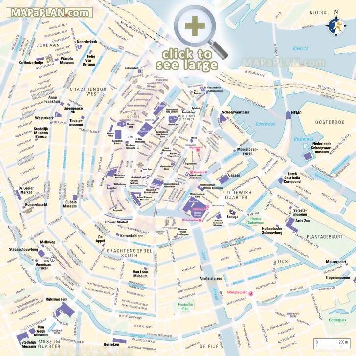 Centrum Where to go what to see major historic points of interest Amsterdam top tourist attractions map