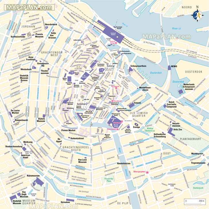 Centrum Where to go what to see major historic points of interest Amsterdam top tourist attractions map