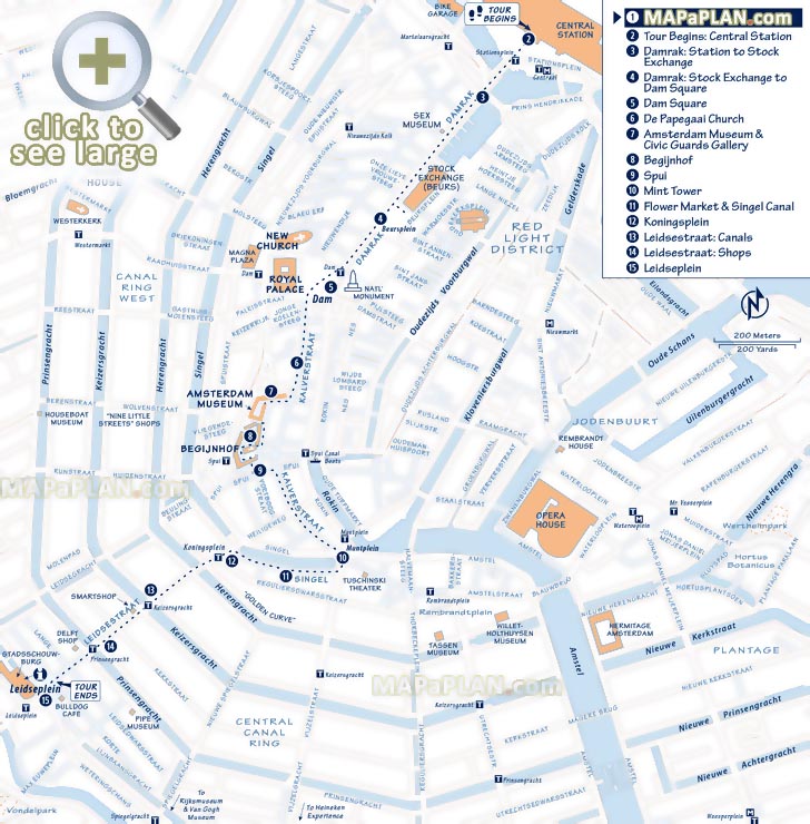 Walking tour itinerary Explore interesting sites buildings canals flower markets Amsterdam top tourist attractions map