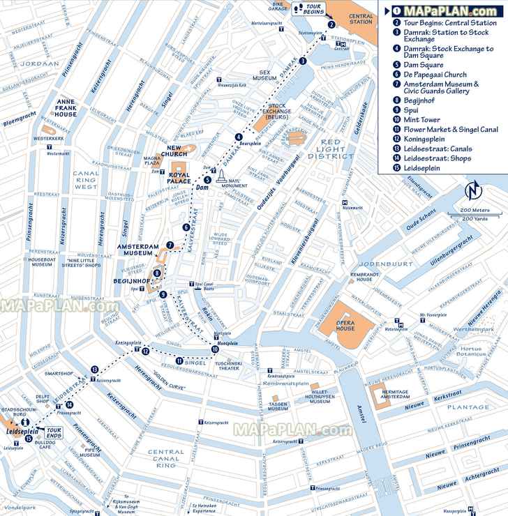 Walking tour itinerary Explore interesting sites buildings canals flower markets Amsterdam top tourist attractions map