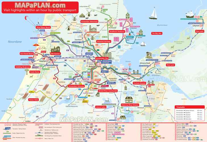 Favourite highlights within 1 hour in metropolitan area birds eye 3d aerial view Amsterdam top tourist attractions map