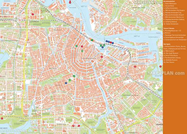 Accommodation main concert venues must do hot spots geographical map Amsterdam top tourist attractions map