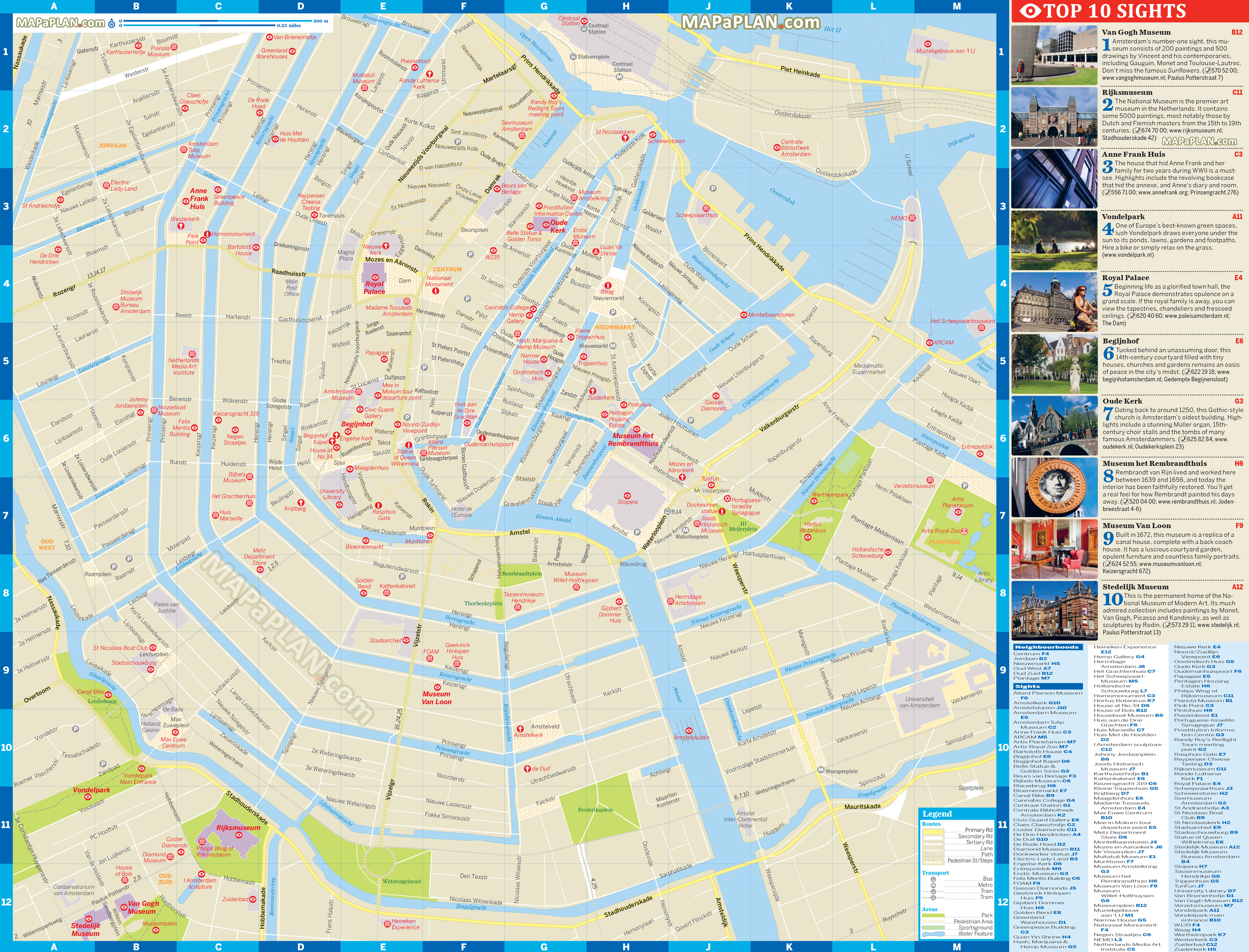 Top 10 sights landmarks including Anne Frank House Van Gogh Museum Amsterdam top tourist attractions map