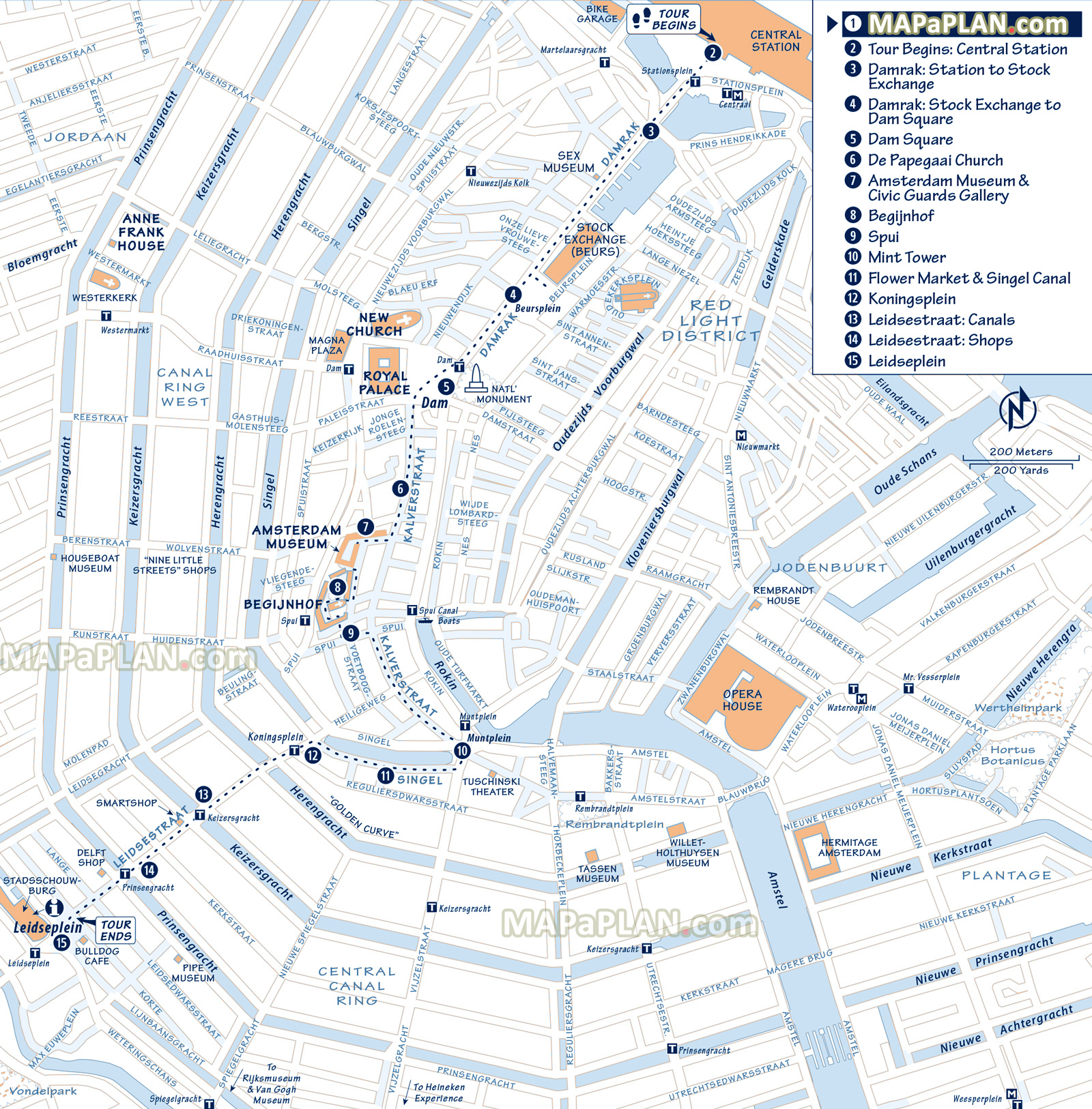 Walking tour itinerary Explore interesting sites buildings canals flower markets Amsterdam top tourist attractions map