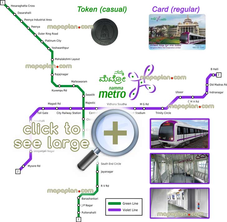bangalore metro new updated route public transport namma stations subway rail routes underground tube lines complete full hd plan free download interactive visitors guide central green violet metro train stations photo image tourist information guides Bangalore Top tourist attractions map