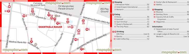 bengaluru mg road area city center printable walking directions interesting sights simple easy navigate diagram holiday top points interest central district neighourhood orientation tourist information tourism offices Bangalore Top tourist attractions map