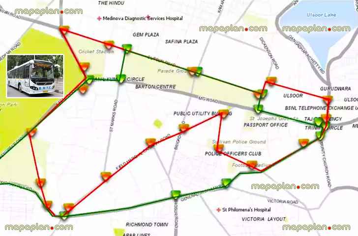 bengaluru hop hop off rounds shuttle bus hoho city centre zone greater Bangalore metropolitan area public transport routes updated network plan city tour routes bus stopss Bangalore Top tourist attractions map