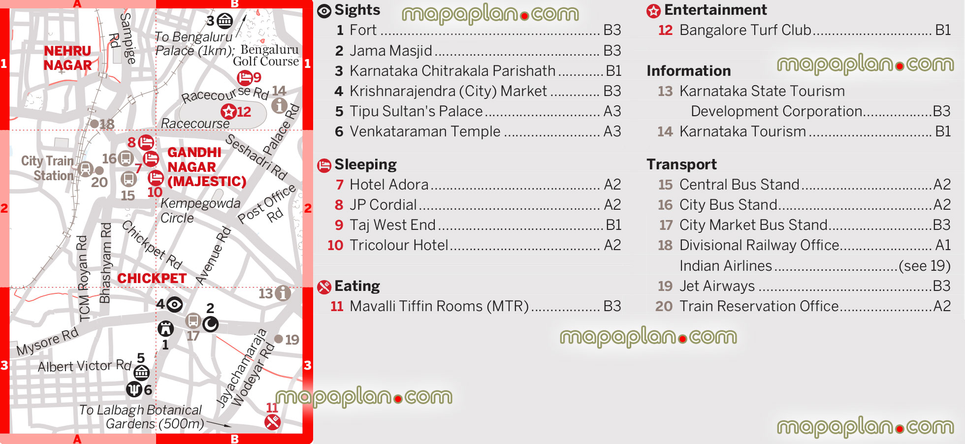 bengaluru chickpet gandhi nagar old town city centre interactive virtual directions sightseeing places list best sights destinations visit central district top highlights guide english printable sightseeing plan tourist informations Bangalore Top tourist attractions map