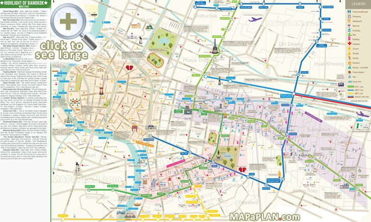 City centre top 10 must see places to visit including Sukhumvit Silom Sathorn Wat Pho Bangkok top tourist attractions map