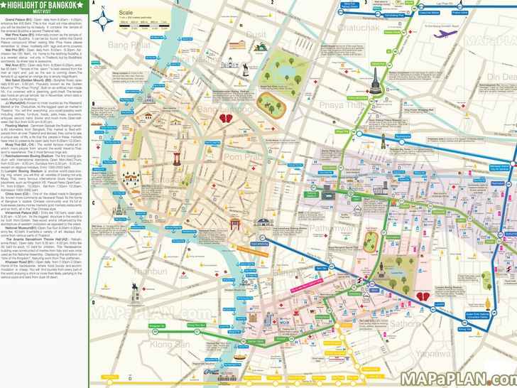 City centre top 10 must see places to visit including Sukhumvit Silom Sathorn Wat Pho Bangkok top tourist attractions map