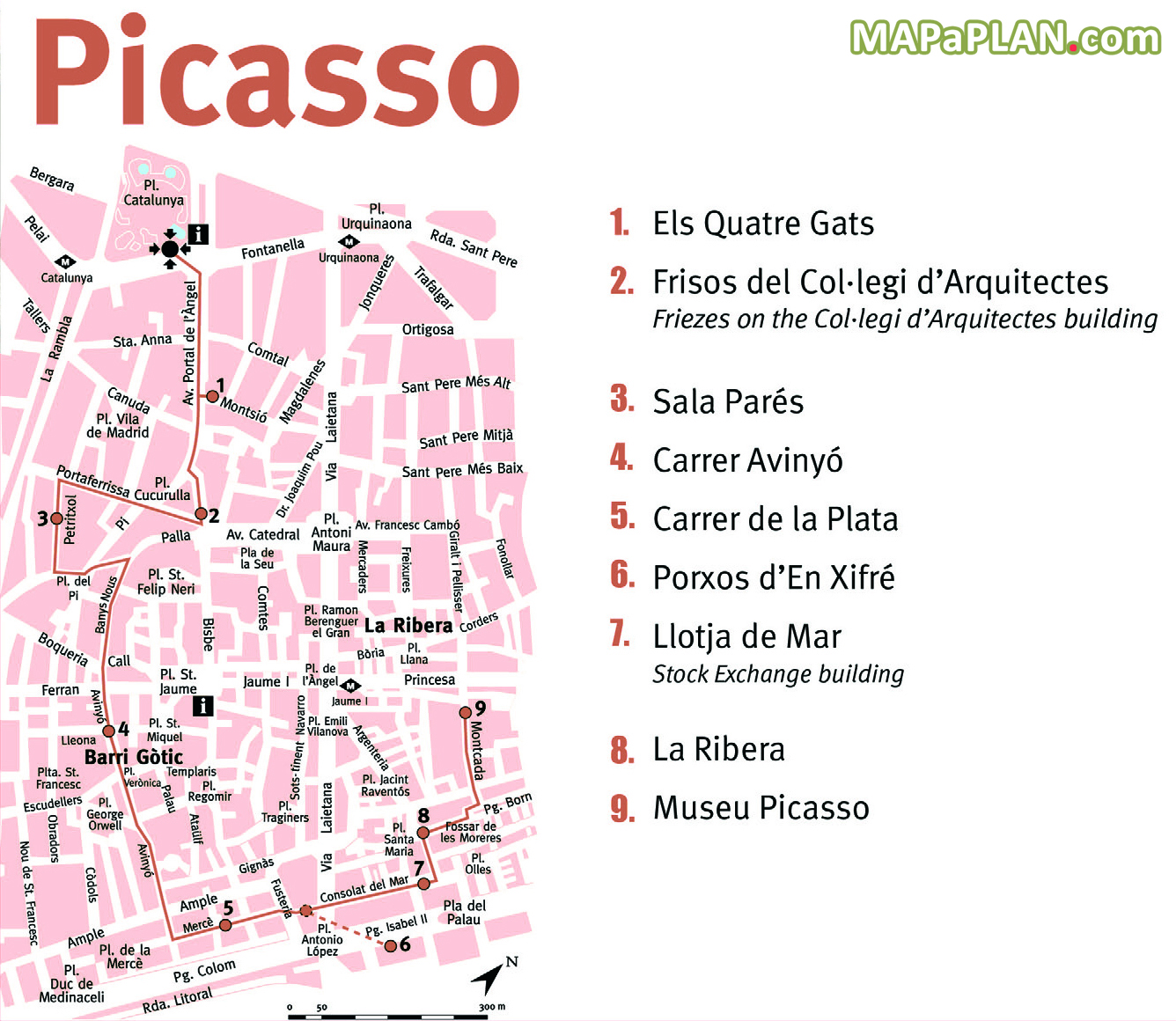 Picasso must do great landmarks one day walking tour itinerary Barcelona top tourist attractions map