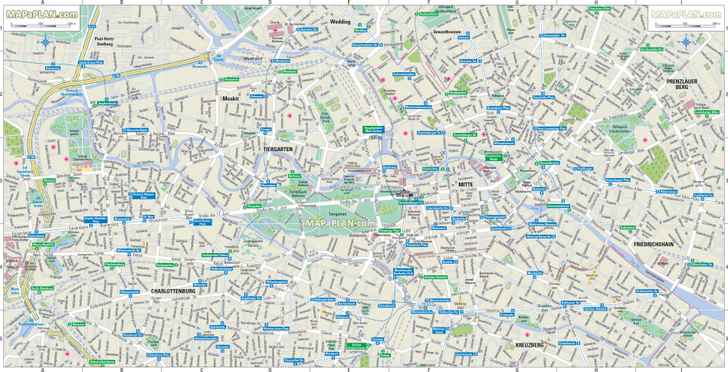 city centre mitte detailed road names plan schnellbahn trains u bahn metro wall border trail Berlin top tourist attractions map