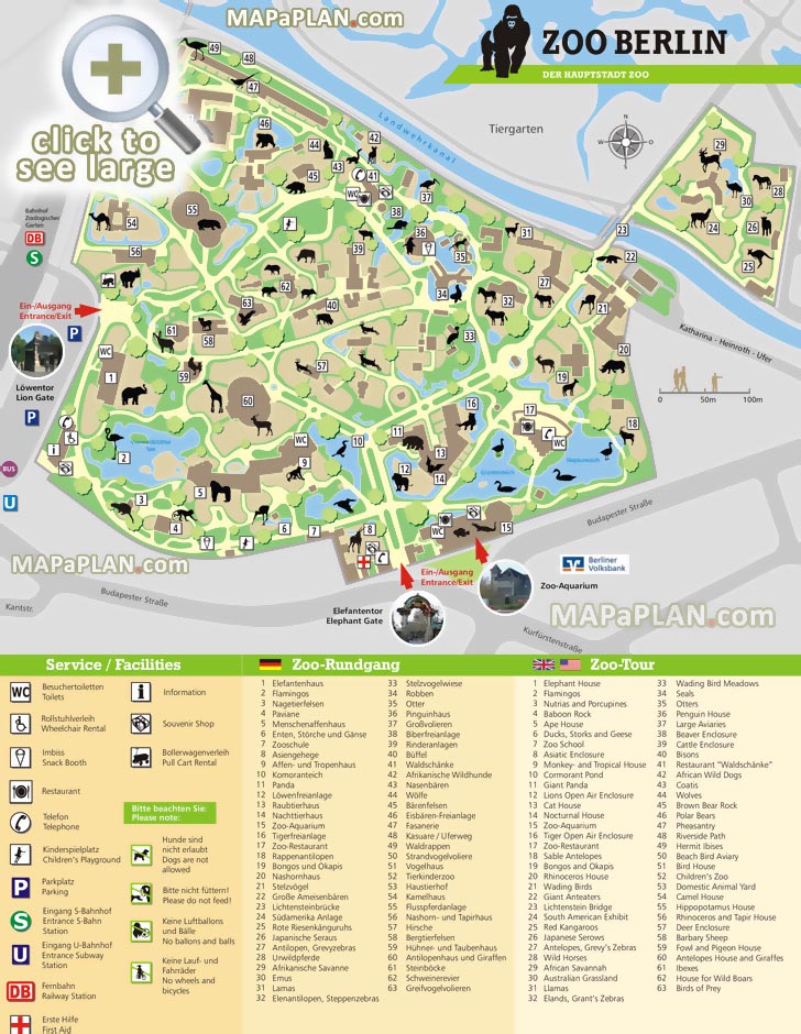 zoo tiergarten hauptstadt zoo major tourism highlights facilities Berlin top tourist attractions map