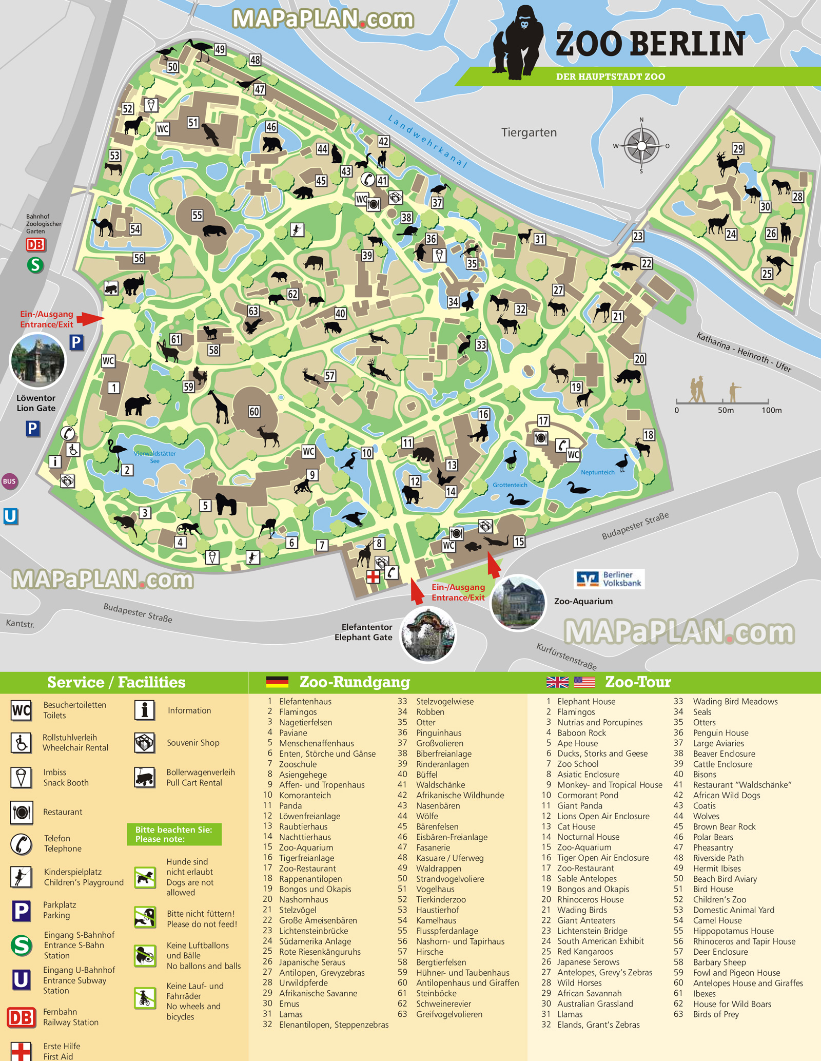 zoo tiergarten hauptstadt zoo major tourism highlights facilities Berlin top tourist attractions map